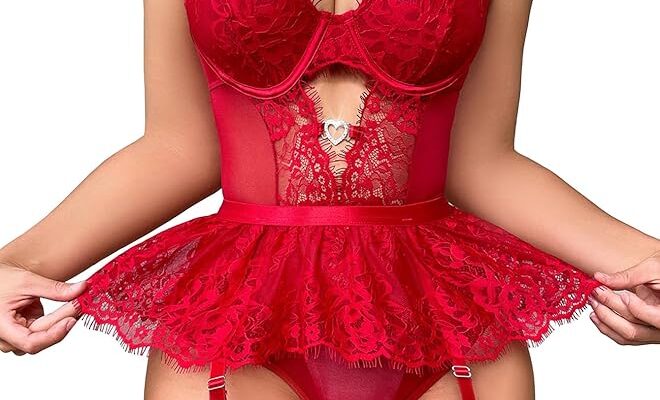 Women Lingerie Set Naughty Lace Bodysuit High Waisted Underwire